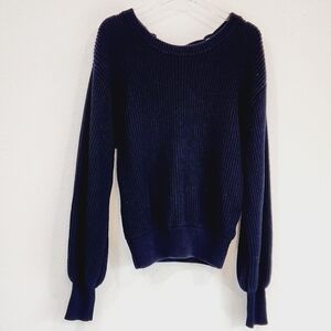 Philosophy Scoop Tie Deep V Back Ribbed Cotton Sweater Sz M